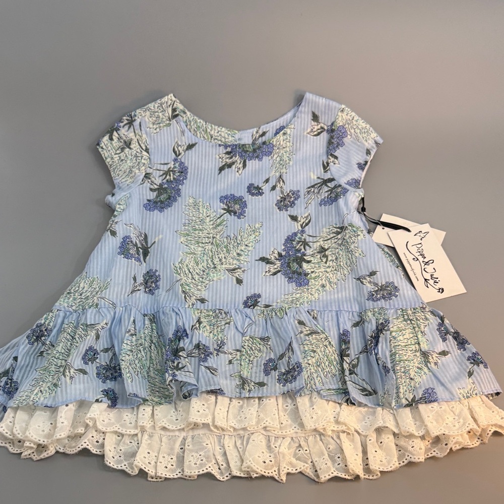 Pippa & Julie Blue Floral Top with Eyelet Detail NWT‎ size 5